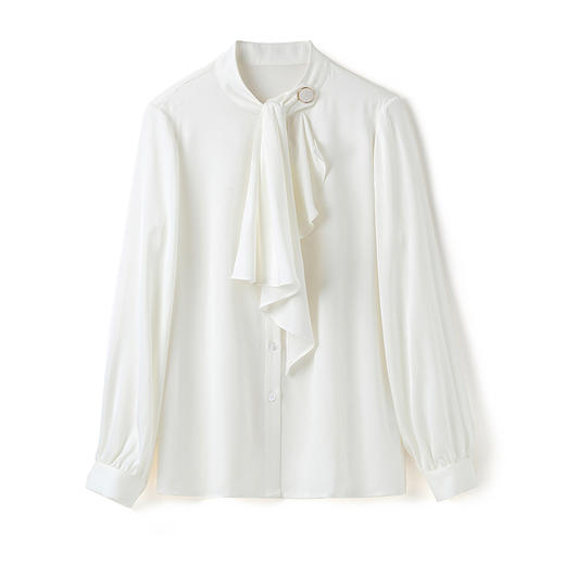 丁摩 新款重磅真丝衬衫女长袖纯色桑蚕丝衬衫个性飘带上衣Q121016-DA499 商品图10