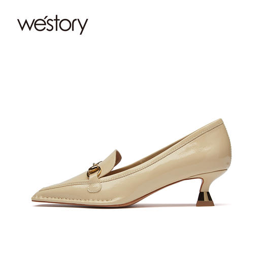 westory乐福鞋女2021春季小方头气质百搭真皮乐福鞋小猫跟单鞋女W21AM52411 商品图1