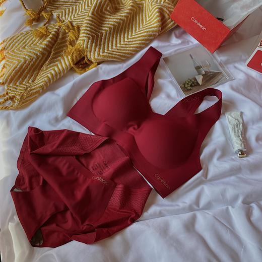 CalniKean限量版开运套装文胸女无痕无钢圈蕾丝拼接喜庆大红内衣 商品图3