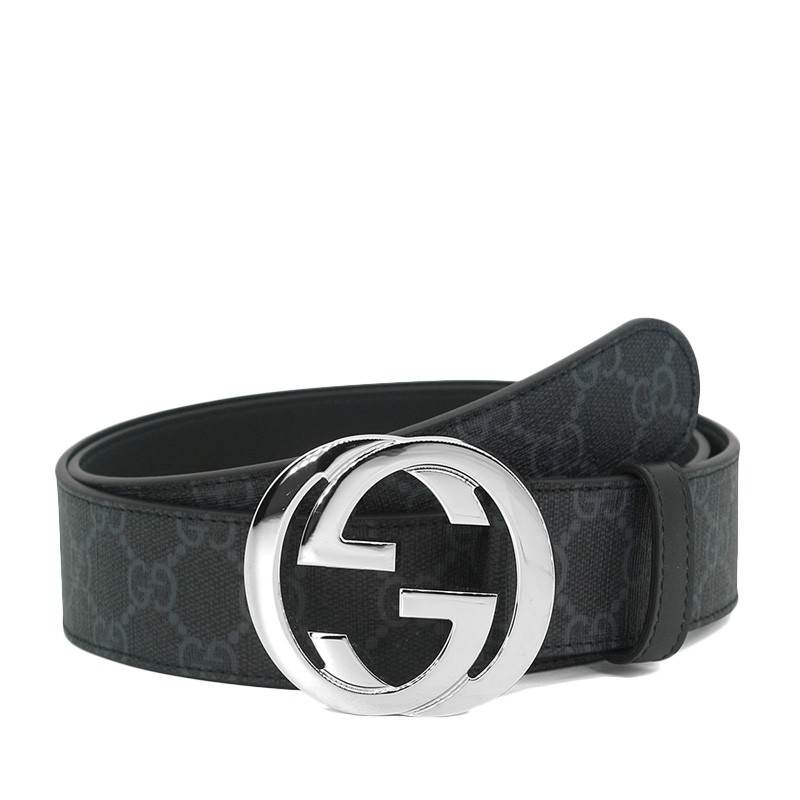 GUCCI 灰黑色互扣式双G带扣高级人造帆布腰带411924-KGDHX-8449JPY带授权招加盟代理
