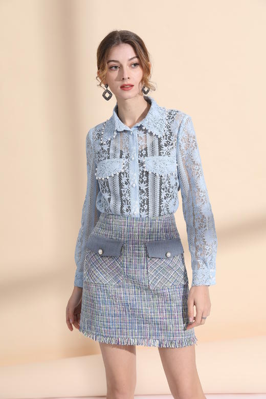 翻领贴袋钉珠衬衣 商品图0