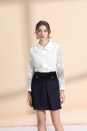 领口袖口钉珠链流苏衬衣