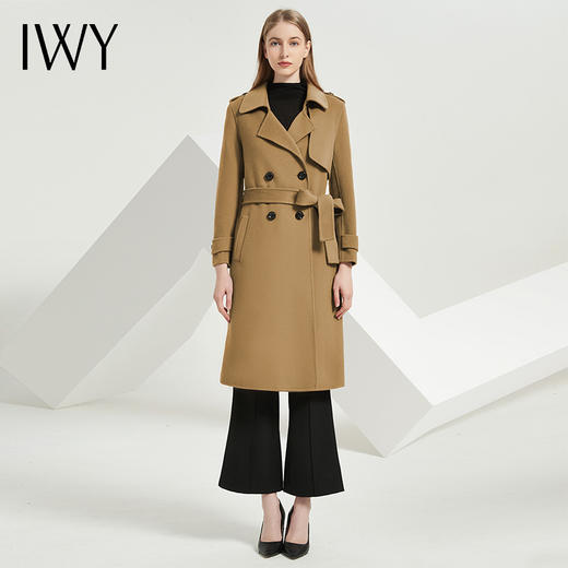 IWY/新款浅灰色驼色双面中长款毛呢大衣G8520T1013 商品图2