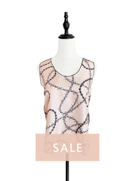 TYNVIE 勾边撞色真丝背心 - 粉色链条