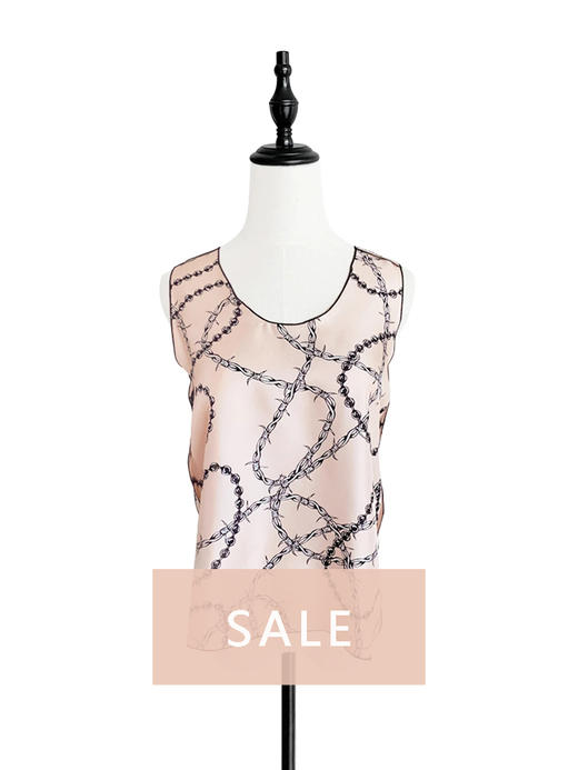 TYNVIE 勾边撞色真丝背心 - 粉色链条 商品图0