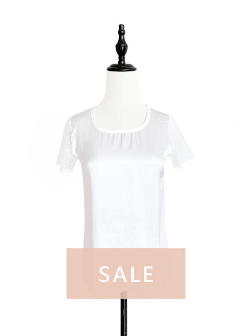 TYNVIE 蕾丝袖真丝拼接T恤 商品图0