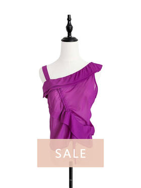 TYNVIE 不对称单肩带抽绳上衣 - 玫红色