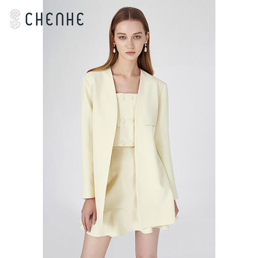 【M1】臣禾西装套装通勤【时髦小众】职业修身气质简约【浅色三件套】T211010229【奥莱】 商品图1