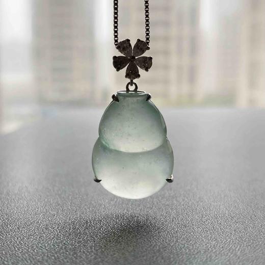 高冰种飘花厚庄翡翠大葫芦18k白金镶嵌 商品图8