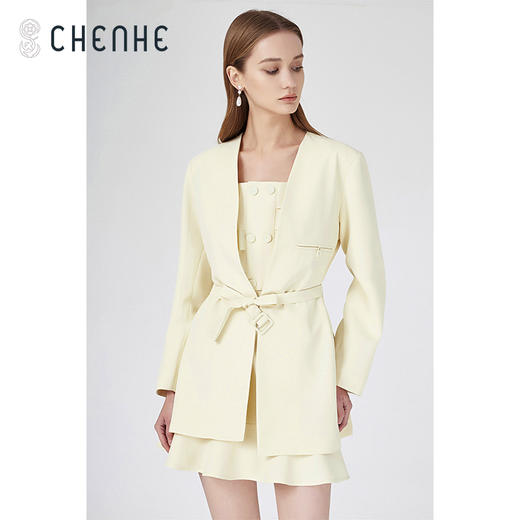 【M1】臣禾西装套装通勤【时髦小众】职业修身气质简约【浅色三件套】T211010229【奥莱】 商品图2