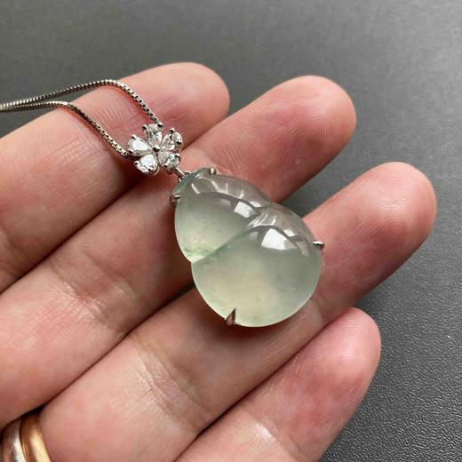 高冰种飘花厚庄翡翠大葫芦18k白金镶嵌 商品图6