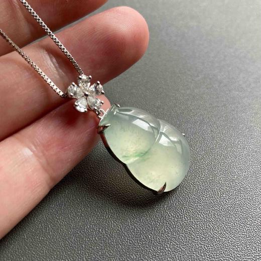 高冰种飘花厚庄翡翠大葫芦18k白金镶嵌 商品图7