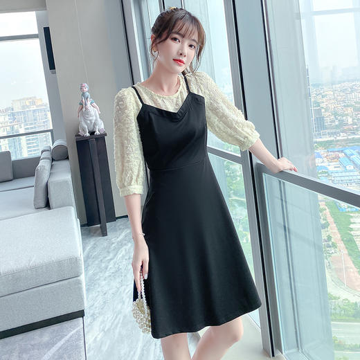 奢姿2021秋季新款胖妹妹假两件拼接连衣裙大码女装肥mm宽松裙子9903860410 商品图0