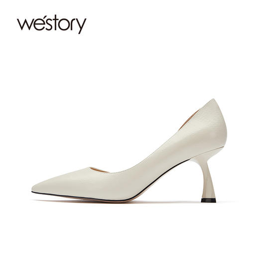 westory尖头细跟高跟鞋女春季新款小牛皮单鞋婚鞋52501 商品图1