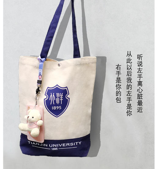 北洋蓝单肩蓝底帆布包 商品图2