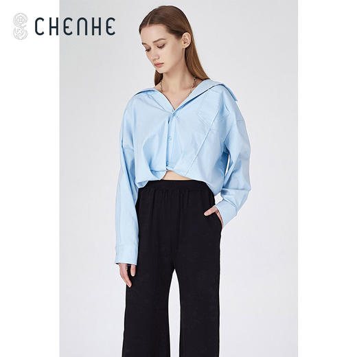 M1L3【小众高级感衬衣】臣禾【海天蓝】短款衬衫T211040129【奥莱】 商品图0