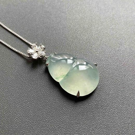 高冰种飘花厚庄翡翠大葫芦18k白金镶嵌 商品图3