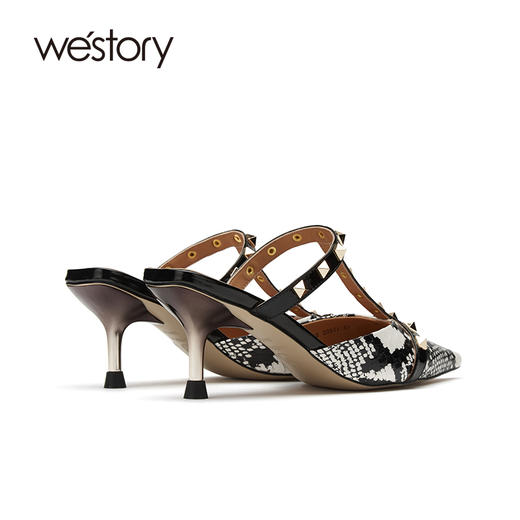 westory尖头细跟高跟鞋女2021春季新款链条一脚蹬凉鞋W21AH52751 商品图2