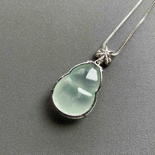 高冰种飘花厚庄翡翠大葫芦18k白金镶嵌 商品图5