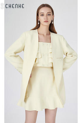 【M1】臣禾西装套装通勤【时髦小众】职业修身气质简约【浅色三件套】T211010229【奥莱】