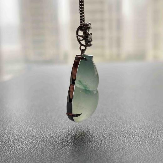 高冰种飘花厚庄翡翠大葫芦18k白金镶嵌 商品图9