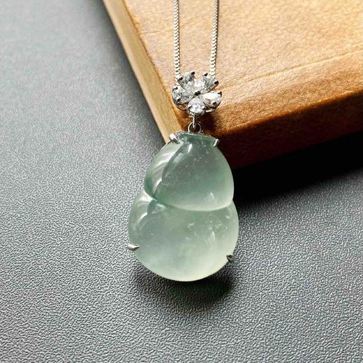 高冰种飘花厚庄翡翠大葫芦18k白金镶嵌 商品图1