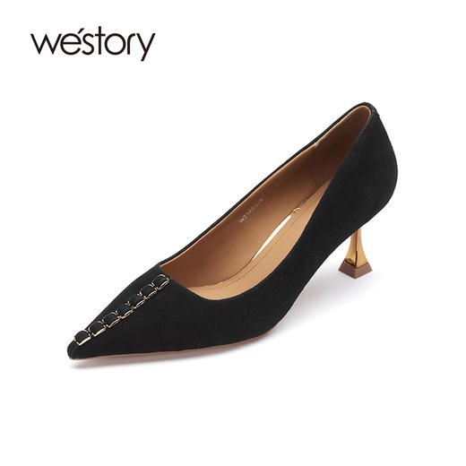 westory尖头细跟高跟鞋女2021春季新款宴会婚鞋新娘鞋W21AE52671 商品图1
