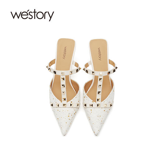 westory尖头细跟高跟鞋女2021春季新款链条一脚蹬凉鞋W21AH52751 商品图3