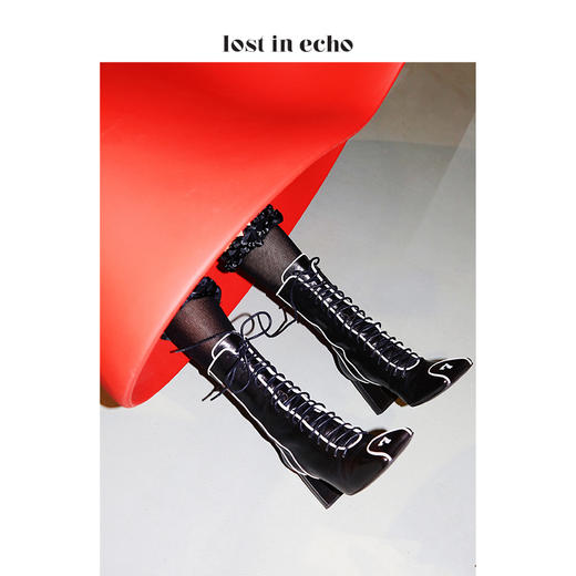 lost in echo x ZHANGJIAYI 原创方头运动数字中筒靴 商品图0
