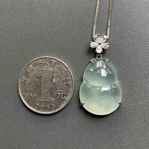 高冰种飘花厚庄翡翠大葫芦18k白金镶嵌 商品图4