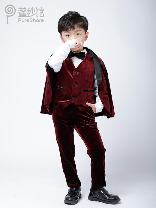 非质量问题不退换哦~pureshare蓬纱馆 红色绿色丝绒西装（西装+裤子+领结+马甲） 商品图1