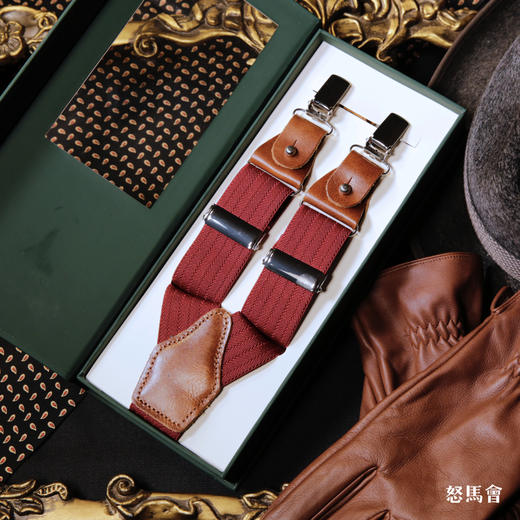 意大利牛皮尼龙橡丝Y红色手工背带 商品图4