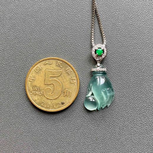 高冰种淡蓝水翡翠观音手掌上明珠18k白金钻石镶嵌 商品图4