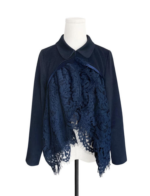 TYNVIE 蕾丝拼接羊毛短外套 - 藏青 商品图2