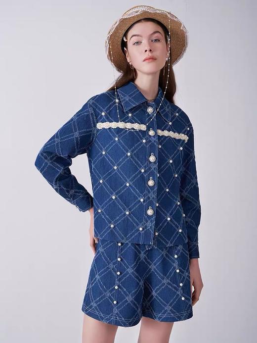 牛仔菱纹格定位珍珠扣外套 商品图3