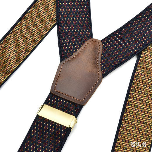 意大利牛皮尼龙橡丝Y型蓝色老花手工背带 商品图3