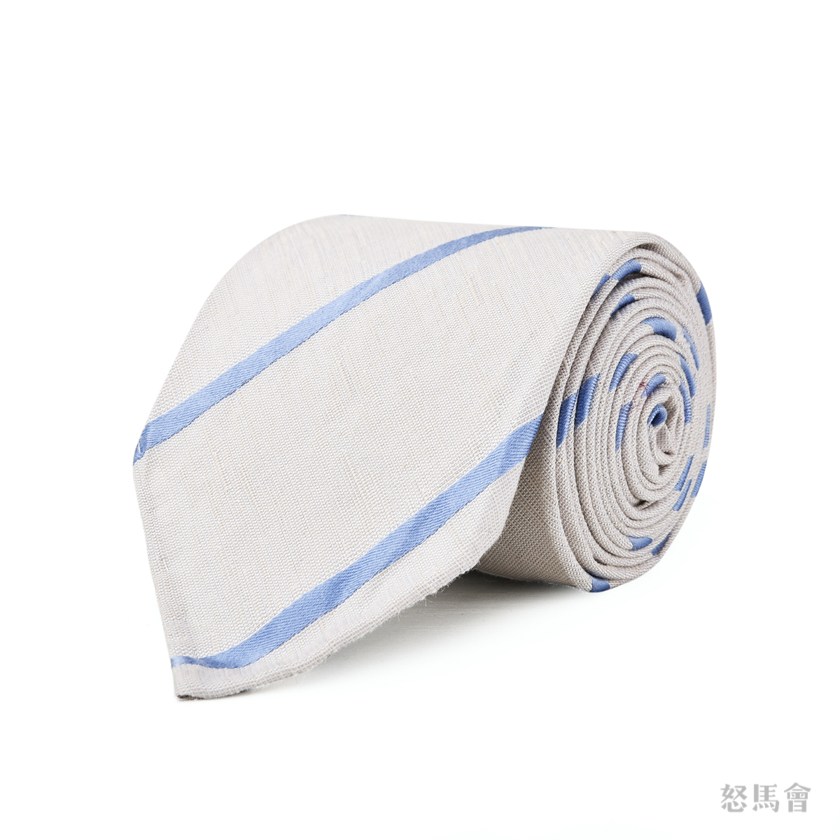 白色蓝斜纹亚麻蚕丝手工领带