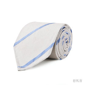 白色蓝斜纹亚麻蚕丝手工领带