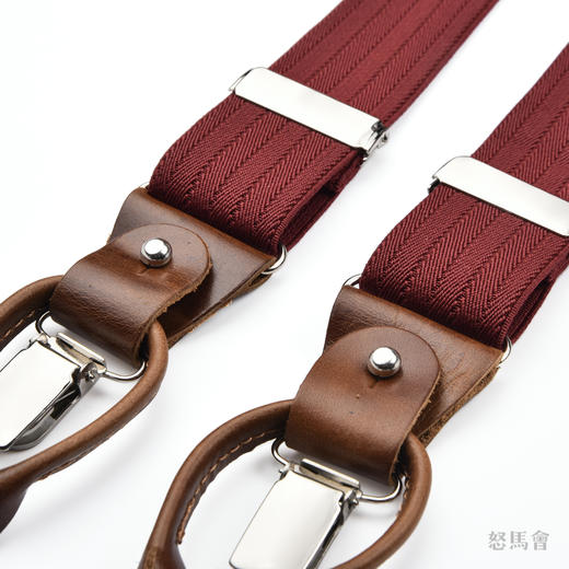 意大利牛皮尼龙橡丝Y红色手工背带 商品图2