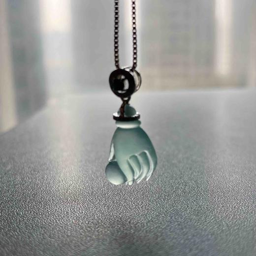 高冰种淡蓝水翡翠观音手掌上明珠18k白金钻石镶嵌 商品图8