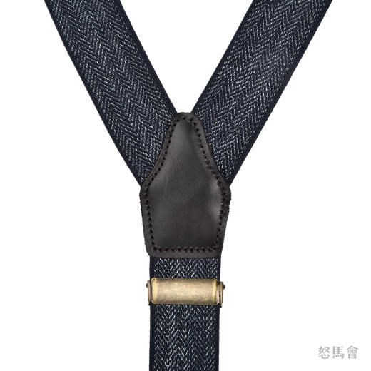 意大利牛皮尼龙橡丝Y型蓝色人字纹手工背带 商品图1