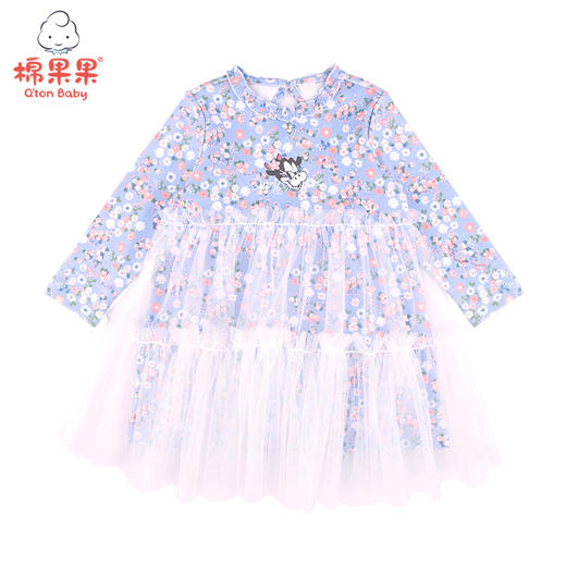 棉果果春秋款女童磨毛棉毛加网纱碎花连衣裙M122700221065 商品图1