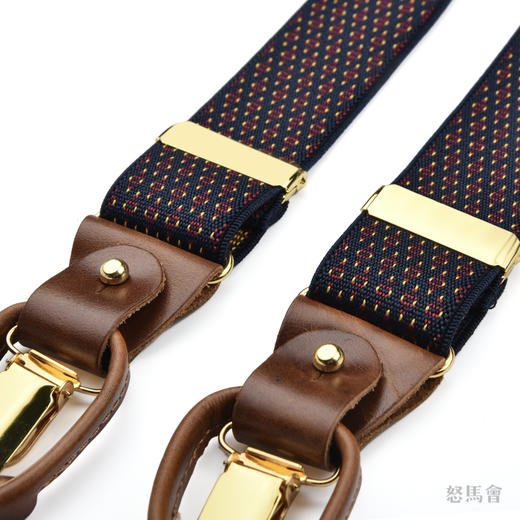 意大利牛皮尼龙橡丝Y型蓝色老花手工背带 商品图2