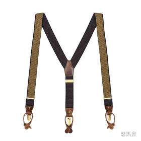 意大利牛皮尼龙橡丝Y型蓝色老花手工背带