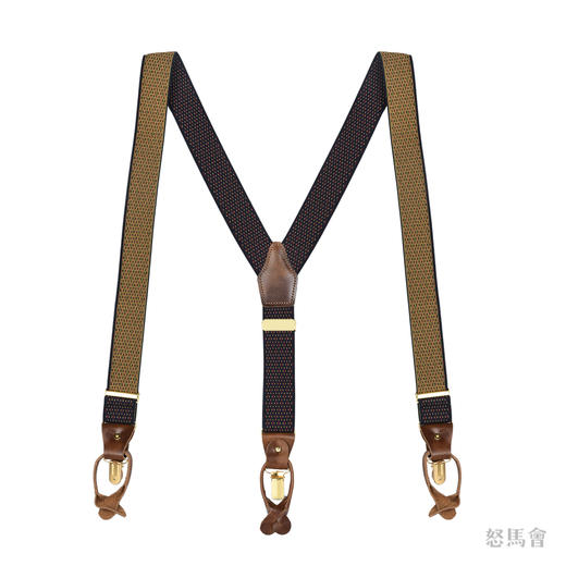 意大利牛皮尼龙橡丝Y型蓝色老花手工背带 商品图0