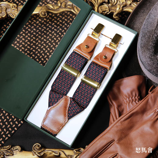 意大利牛皮尼龙橡丝Y型蓝色老花手工背带 商品图4