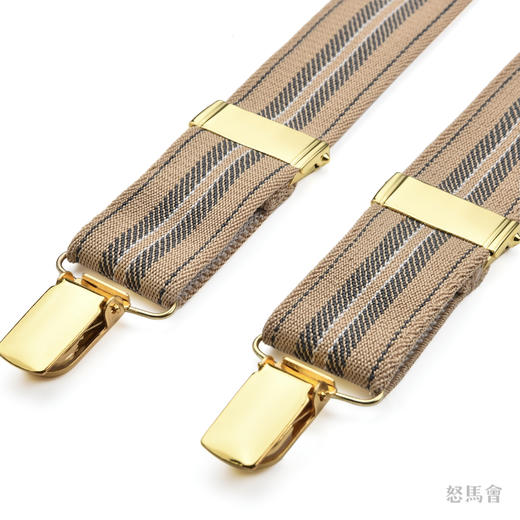 意大利牛皮尼龙橡丝X型卡其色条纹手工背带 商品图2