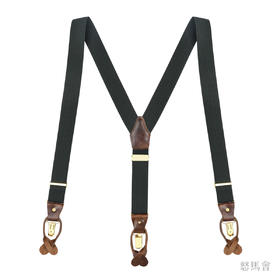 意大利牛皮尼龙橡丝Y型绿色手工背带