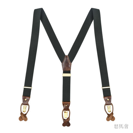 意大利牛皮尼龙橡丝Y型绿色手工背带 商品图0