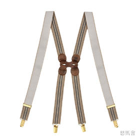 意大利牛皮尼龙橡丝X型卡其色条纹手工背带